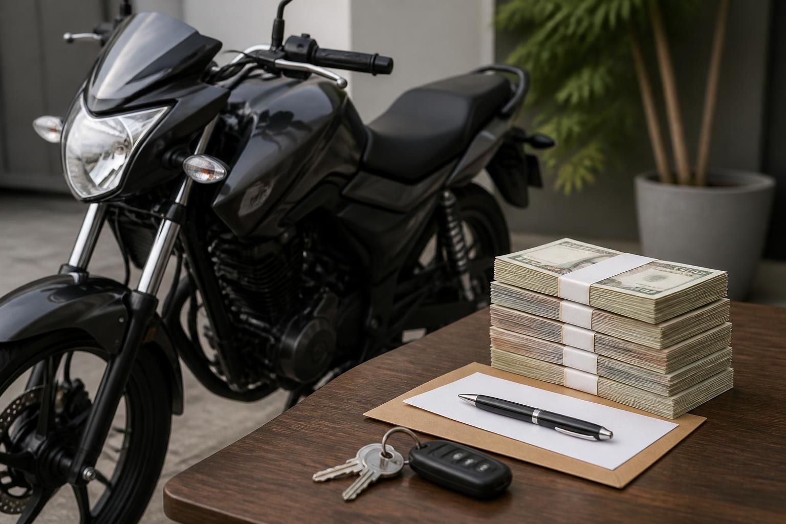 A motorcycle in a clean transaction-ready setting.